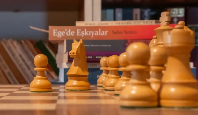 Satranç tahtasında vezir nasıl gider gösteren başlangıç konumu ve hareket yönleri görseli