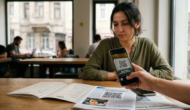 QR kod güvenli mi sorusunu kontrol eden telefon kullanıcısı