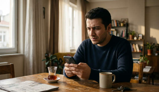 Sahte kargo mesajı alan kişinin telefonda SMS kontrolü