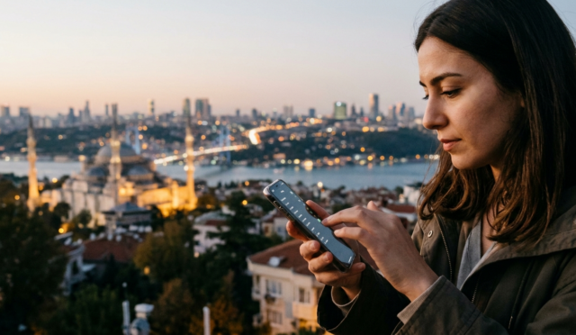 Telefon gece çekimi yapan kullanıcı