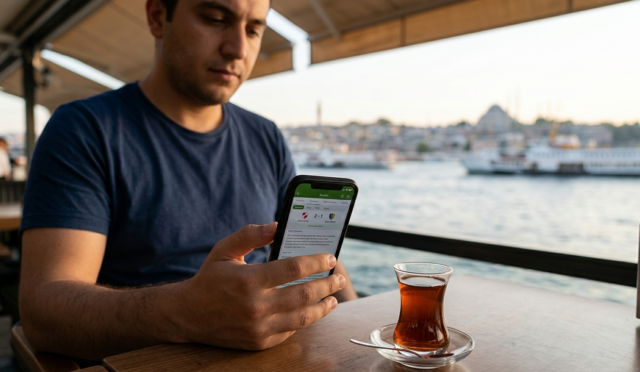 Telefonla maç takibi yapan futbol taraftarı