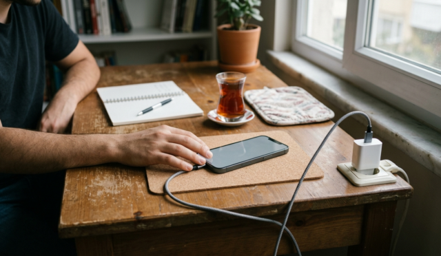 Telefonun pil sağlığı için serin ortamda şarj edilen akıllı telefon